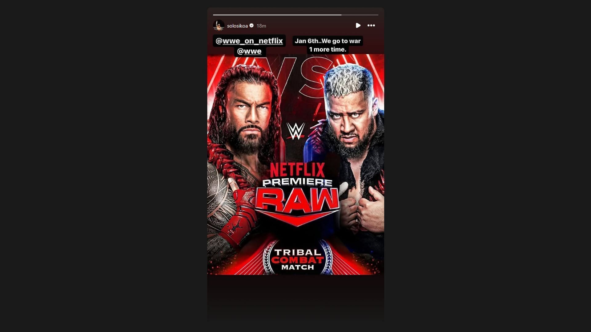 WWE Raw Netflix डेब्यू एपिसोड से पहले रोमन रेंस की बढ़ी मुश्किल (Photo Credit: Solo Sikoa Instagram story)